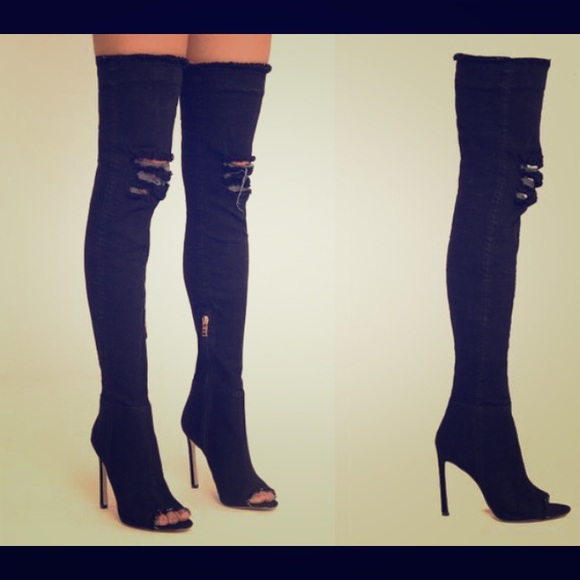 Thigh boots Black - Bottes noires Cuissardes - Picture 1 of 5